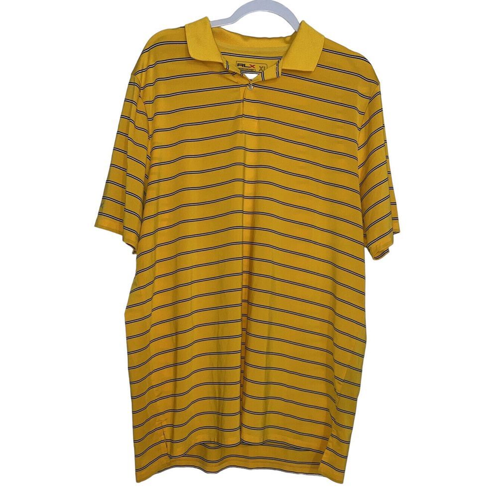 RLX Ralph Lauren Men's Golf Polo Shirt Yellow/Blue Striped Polyester/Elastane XL